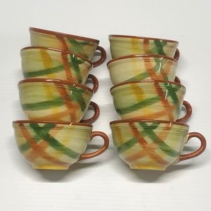 VINTAGE HAND-PAINTED VERNONWARE - HOMESPUN - (SET OF 8) CUPS